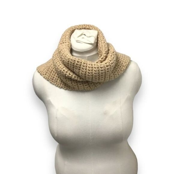 Handmade Unisex Knitted Long Scarf with Fringe, Khaki, OSFA - Picture 2 of 6